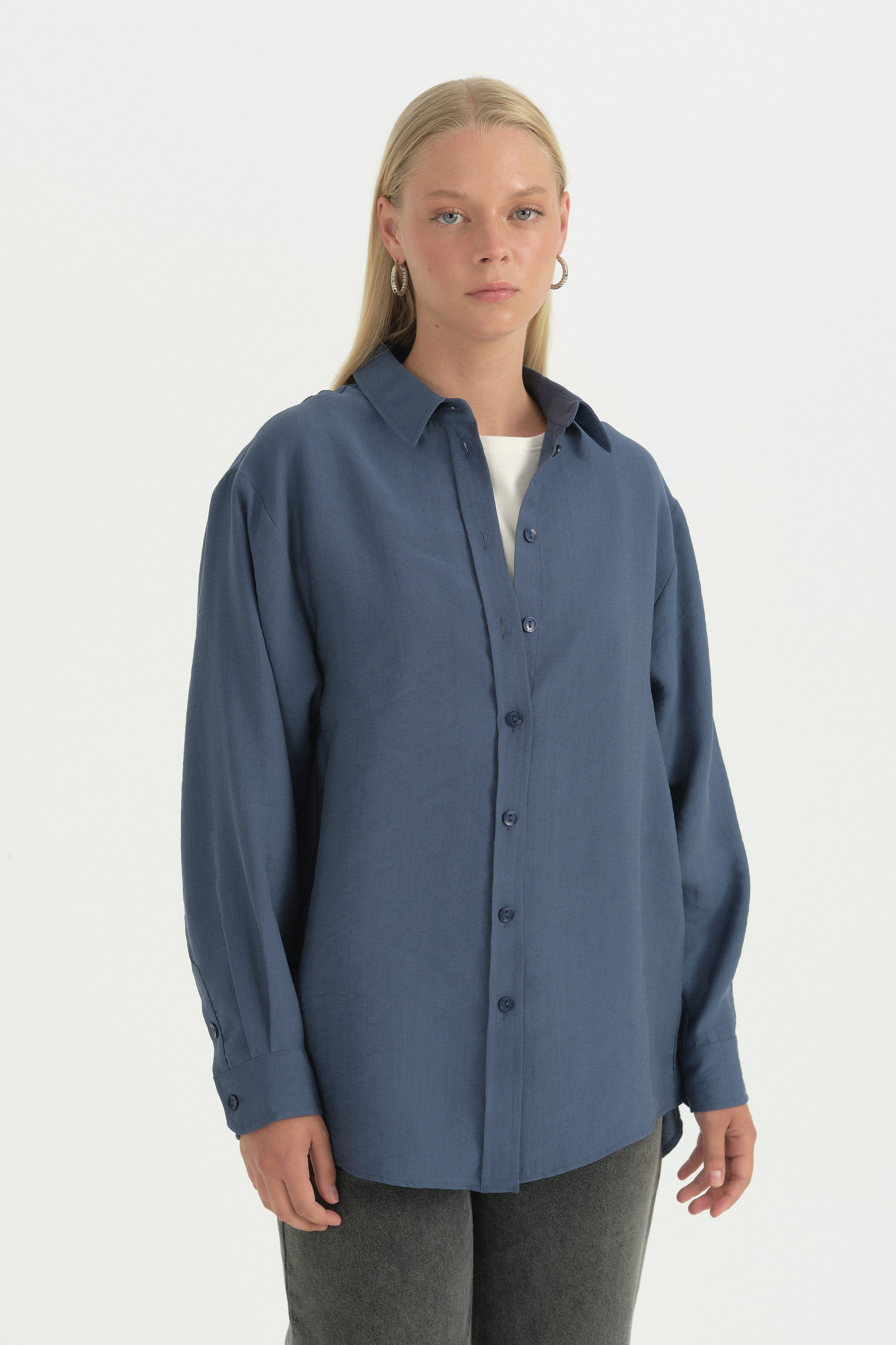 Modal Vintage Gömlek  Yaka Tunik - İndigo