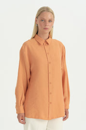 Modal Vintage Gömlek  Yaka Tunik - Oranj