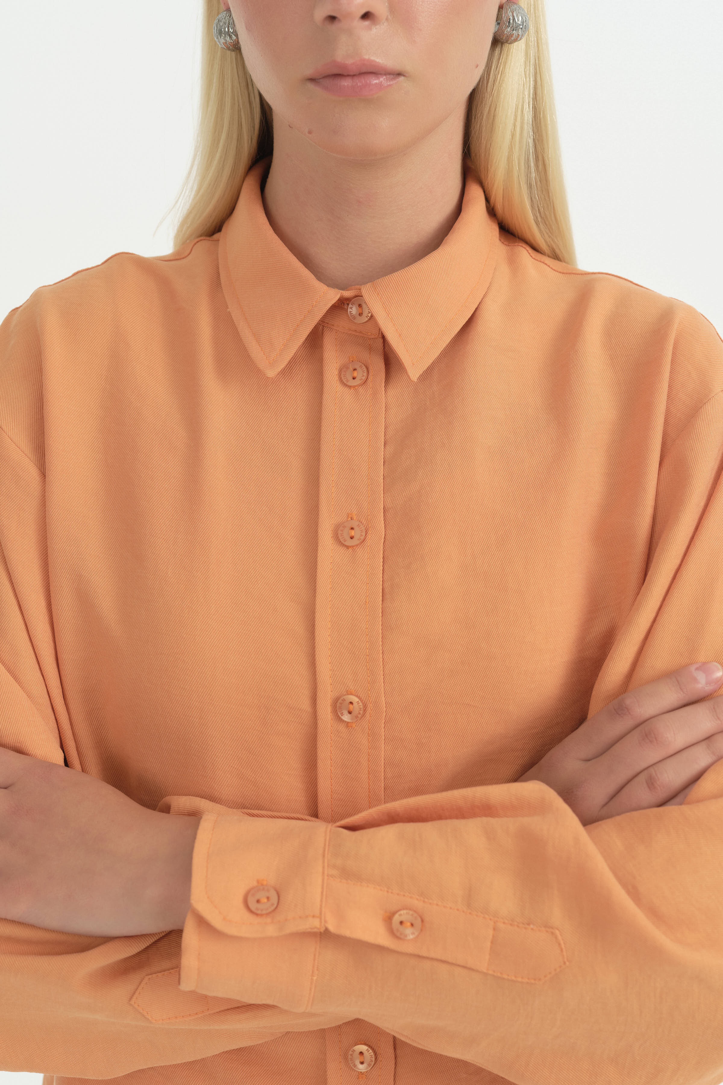 Modal Vintage Gömlek  Yaka Tunik - Oranj