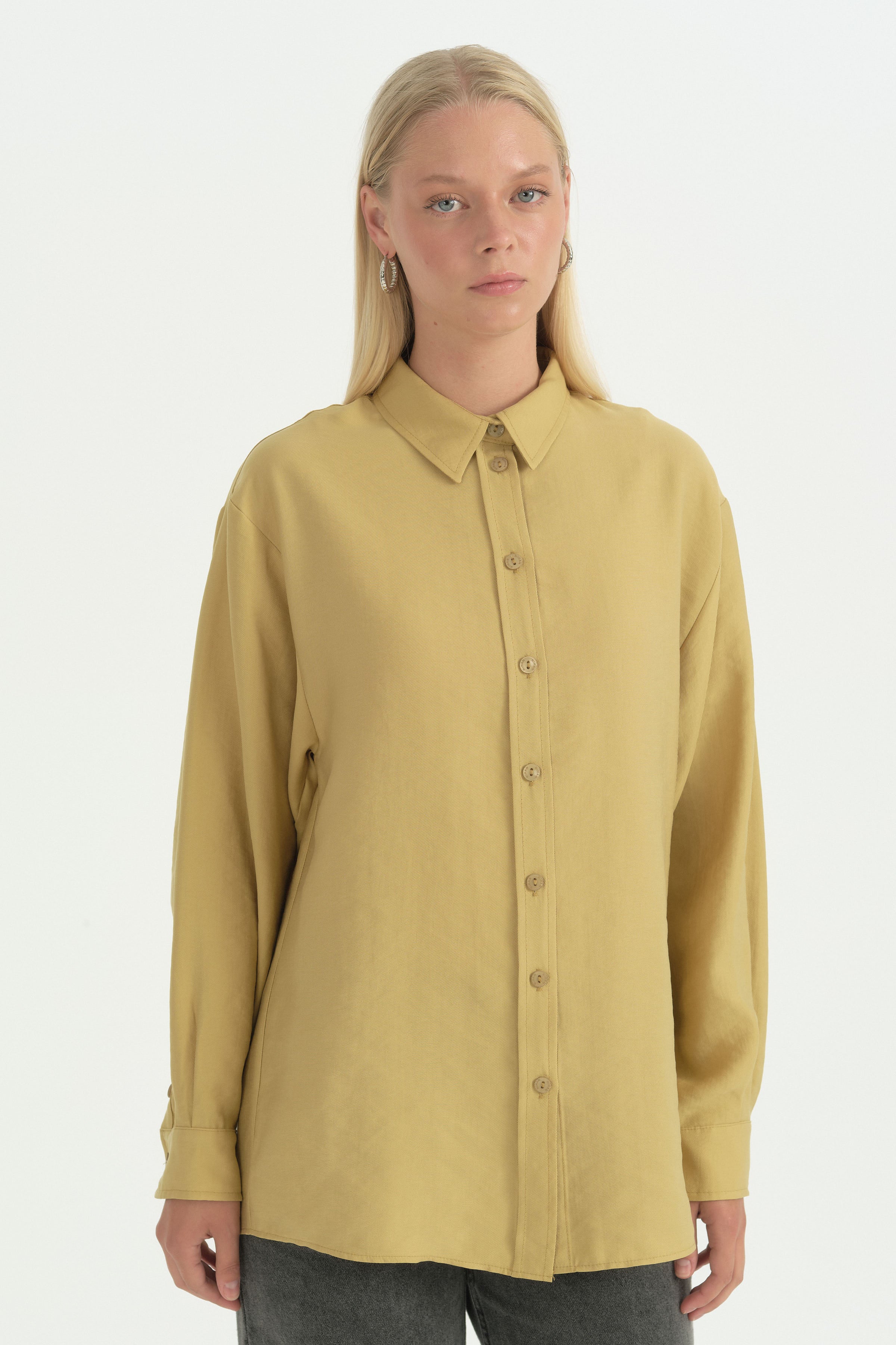Modal Vintage Gömlek  Yaka Tunik - Safran