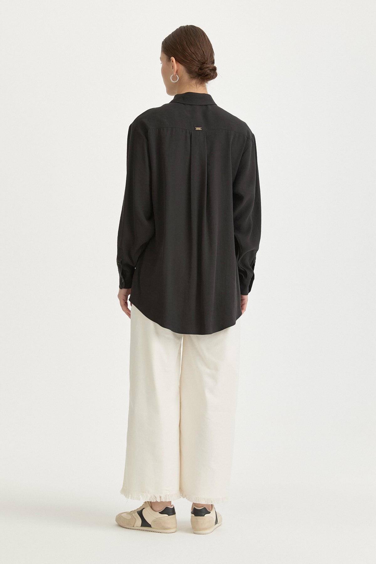 Modal Vintage Gömlek Yaka Basic Tunik - Siyah