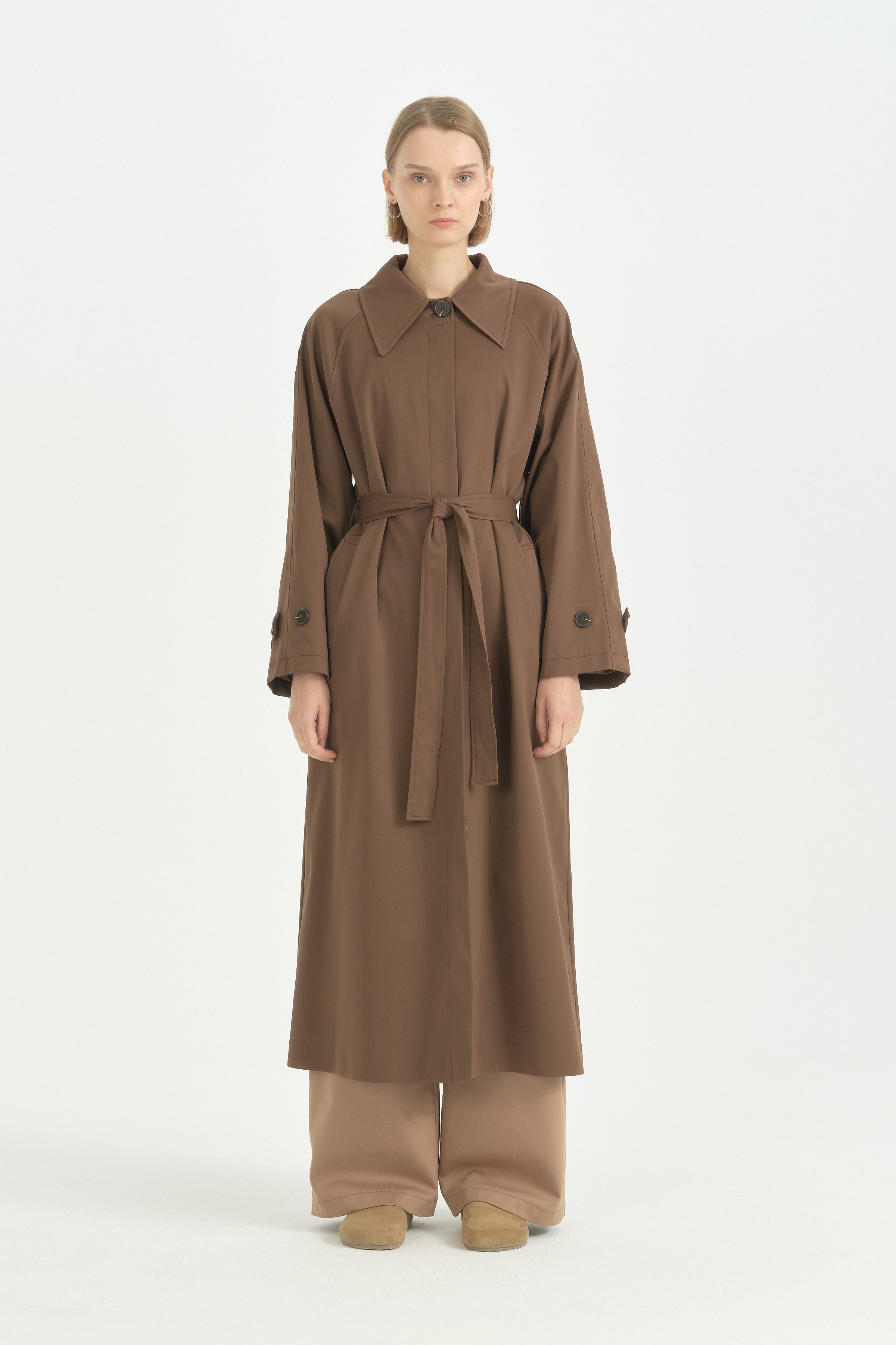 Mono Kapama Oversize Trençkot - Kahve