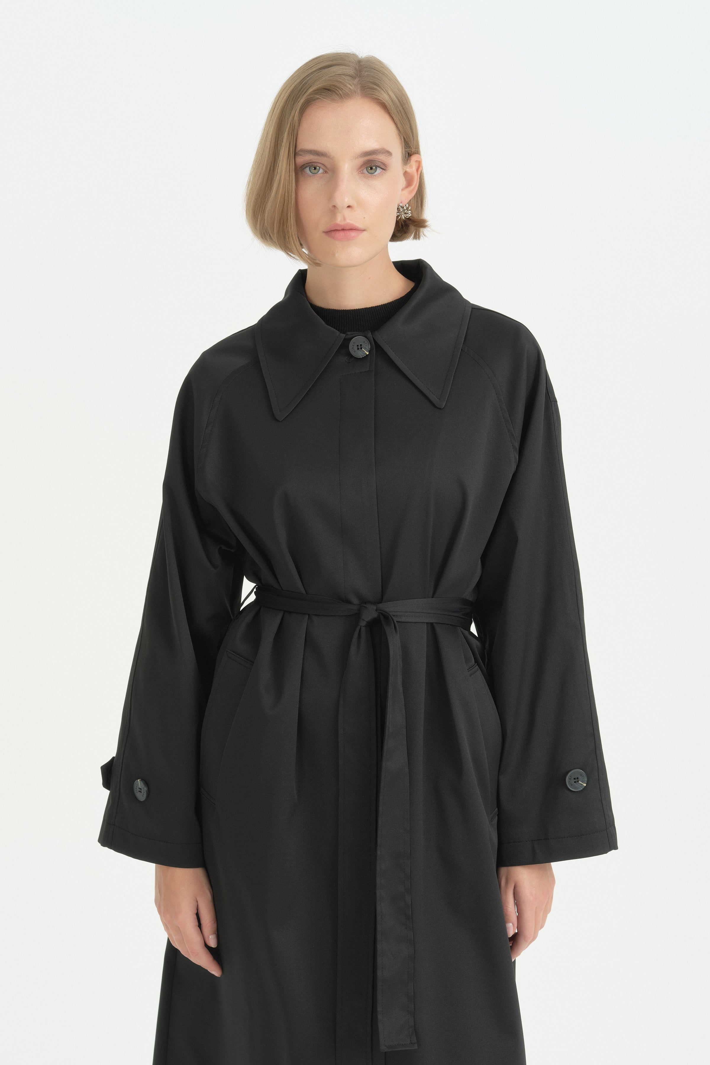 Mono Kapama Oversize Trençkot - Siyah