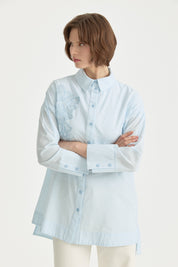 Embroidered Striped Cotton Tunic - Aqua