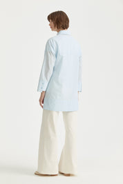 Embroidered Striped Cotton Tunic - Aqua