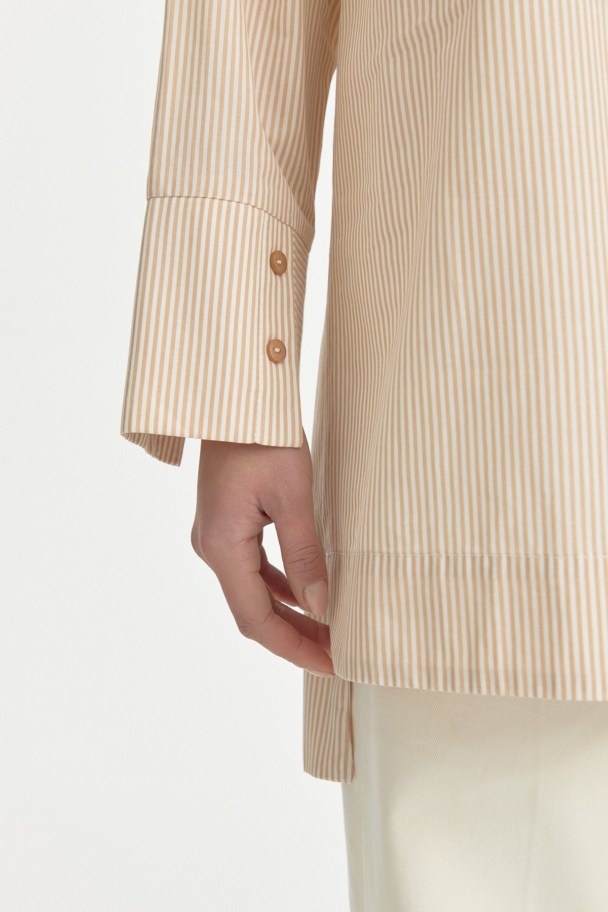 Nakış Detaylı Çizgili Pamuk Tunik - Camel