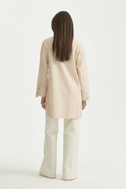 Nakış Detaylı Çizgili Pamuk Tunik - Camel