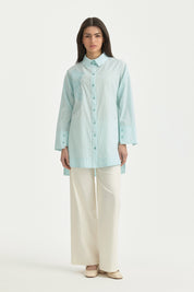 Nakış Detaylı Çizgili Pamuk Tunik - Mint