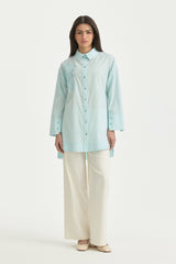 Embroidered Striped Cotton Tunic - Mint