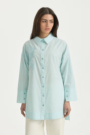 Embroidered Striped Cotton Tunic - Mint