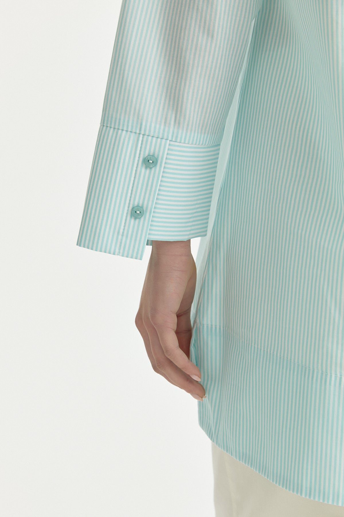 Embroidered Striped Cotton Tunic - Mint