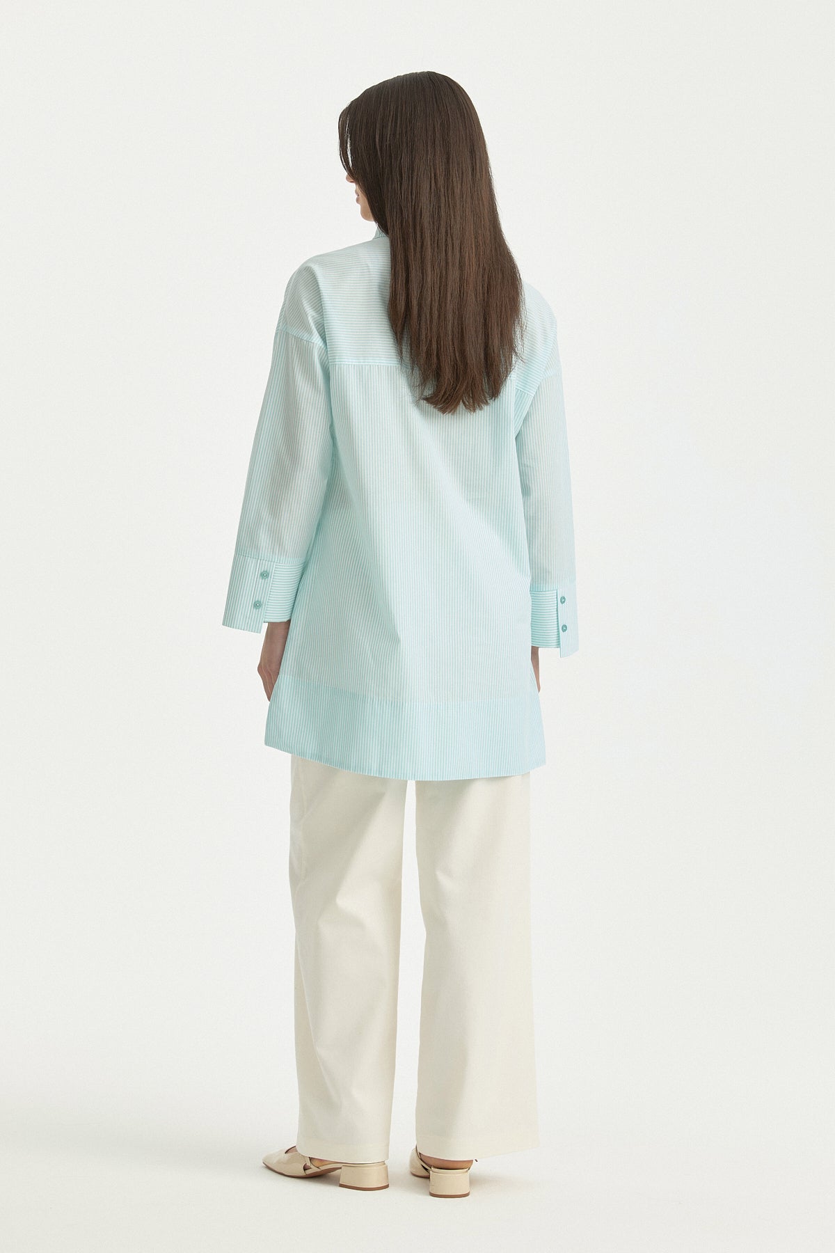 Embroidered Striped Cotton Tunic - Mint
