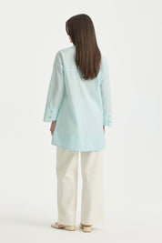 Embroidered Striped Cotton Tunic - Mint