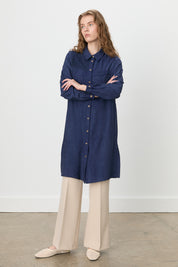 Embroidered Detail Shirt Collar Viscose Tunic - Navy Blue