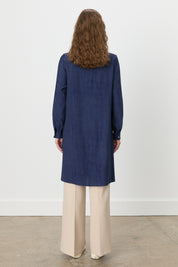 Embroidered Detail Shirt Collar Viscose Tunic - Navy Blue