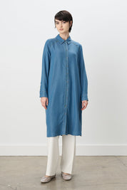 Nakış Detaylı Gömlek Yaka Tencel Tunik - Buz