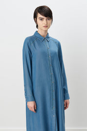Nakış Detaylı Gömlek Yaka Tencel Tunik - Buz