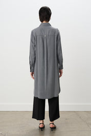 Embroidered Detail Shirt Collar Tencel Tunic - Grey