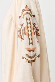 Nakış Detaylı Keten Kimono - Bej