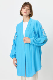Nakış Detaylı Keten Kimono - Camgöbeği