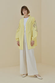 Nakış Detaylı Keten Kimono - Sarı