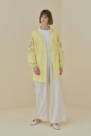 Nakış Detaylı Keten Kimono - Sarı