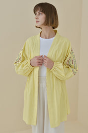 Nakış Detaylı Keten Kimono - Sarı