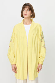 Nakış Detaylı Keten Kimono - Sarı