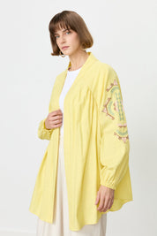 Nakış Detaylı Keten Kimono - Sarı