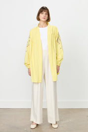 Nakış Detaylı Keten Kimono - Sarı