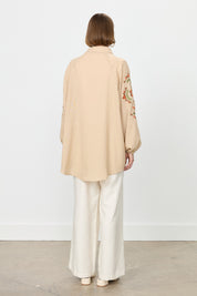 Nakış Detaylı Keten Kimono - Taş