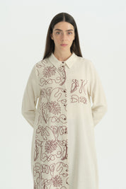 Embroidered Linen Tunic - Burgundy