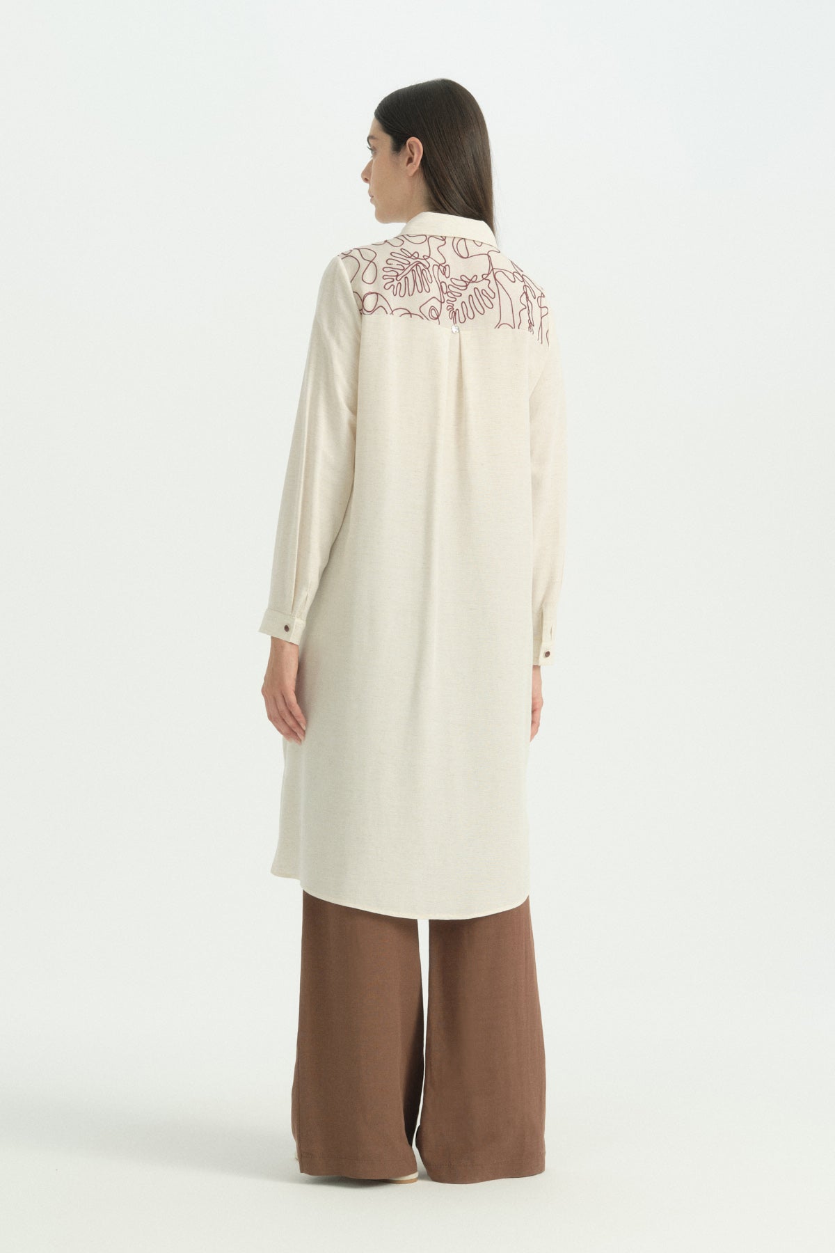 Embroidered Linen Tunic - Burgundy