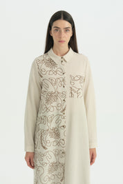 Embroidered Linen Tunic - Coffee