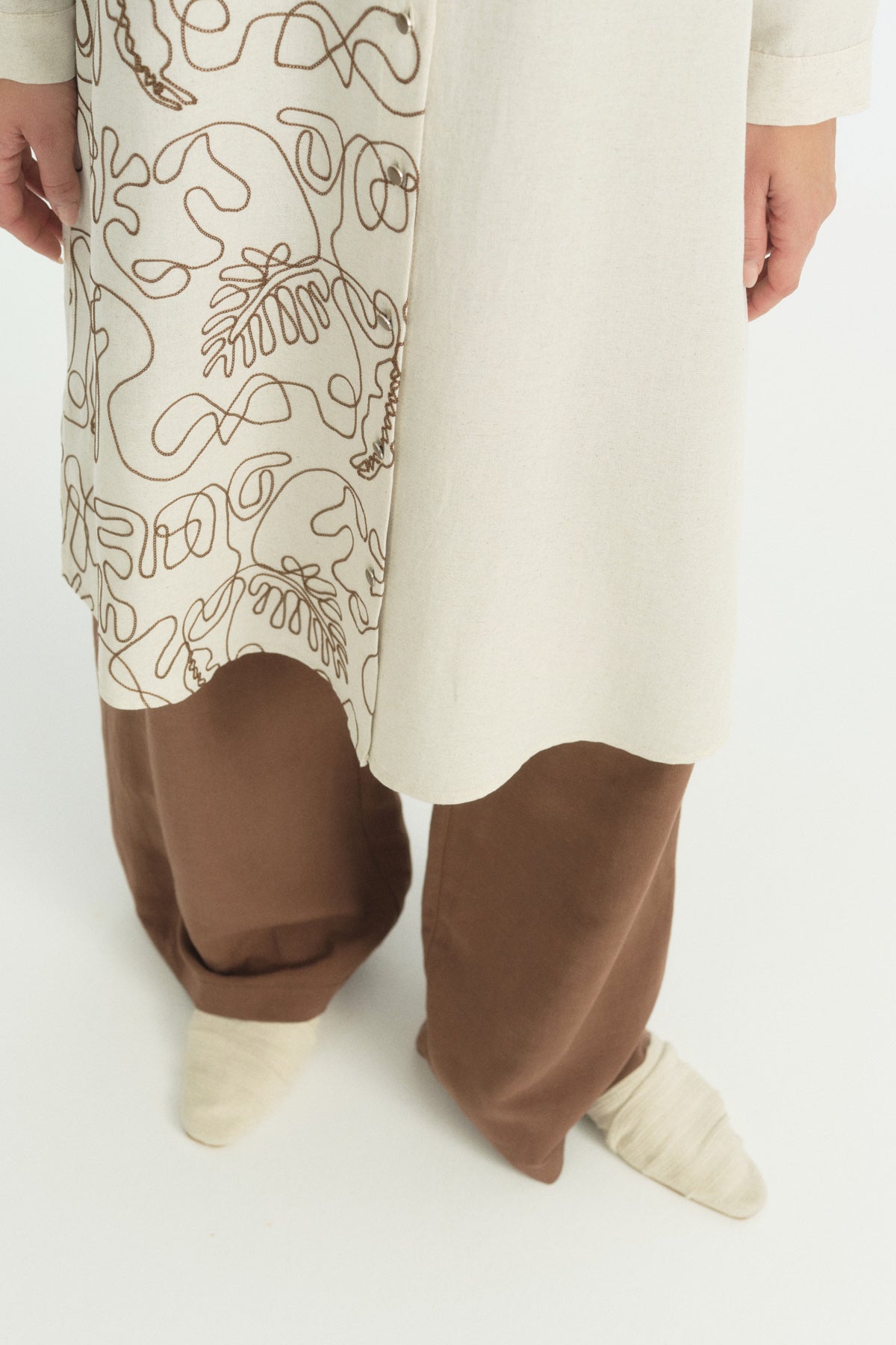 Embroidered Linen Tunic - Coffee