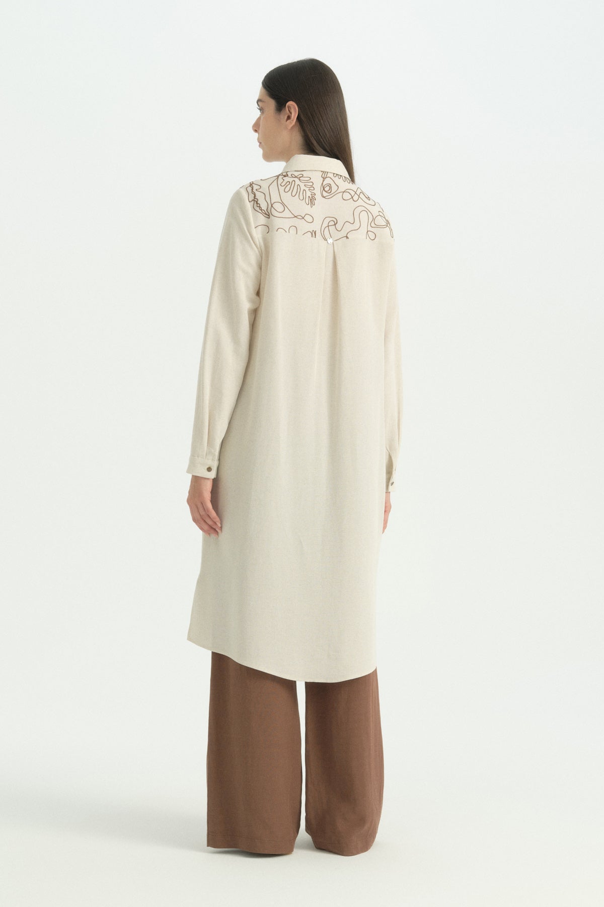 Embroidered Linen Tunic - Coffee