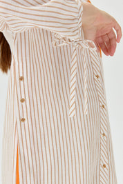 Embroidered Detail, Tie-Sleeve Shirt Tunic - Beige