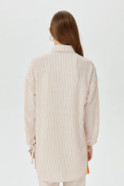 Embroidered Detail, Tie-Sleeve Shirt Tunic - Beige