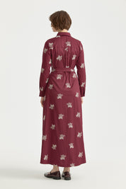 Embroidered Cotton Shirt Dress - Burgundy