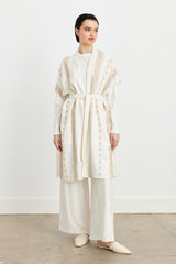 Nakış Detaylı Pantolon Kimono Keten Takım - Bej