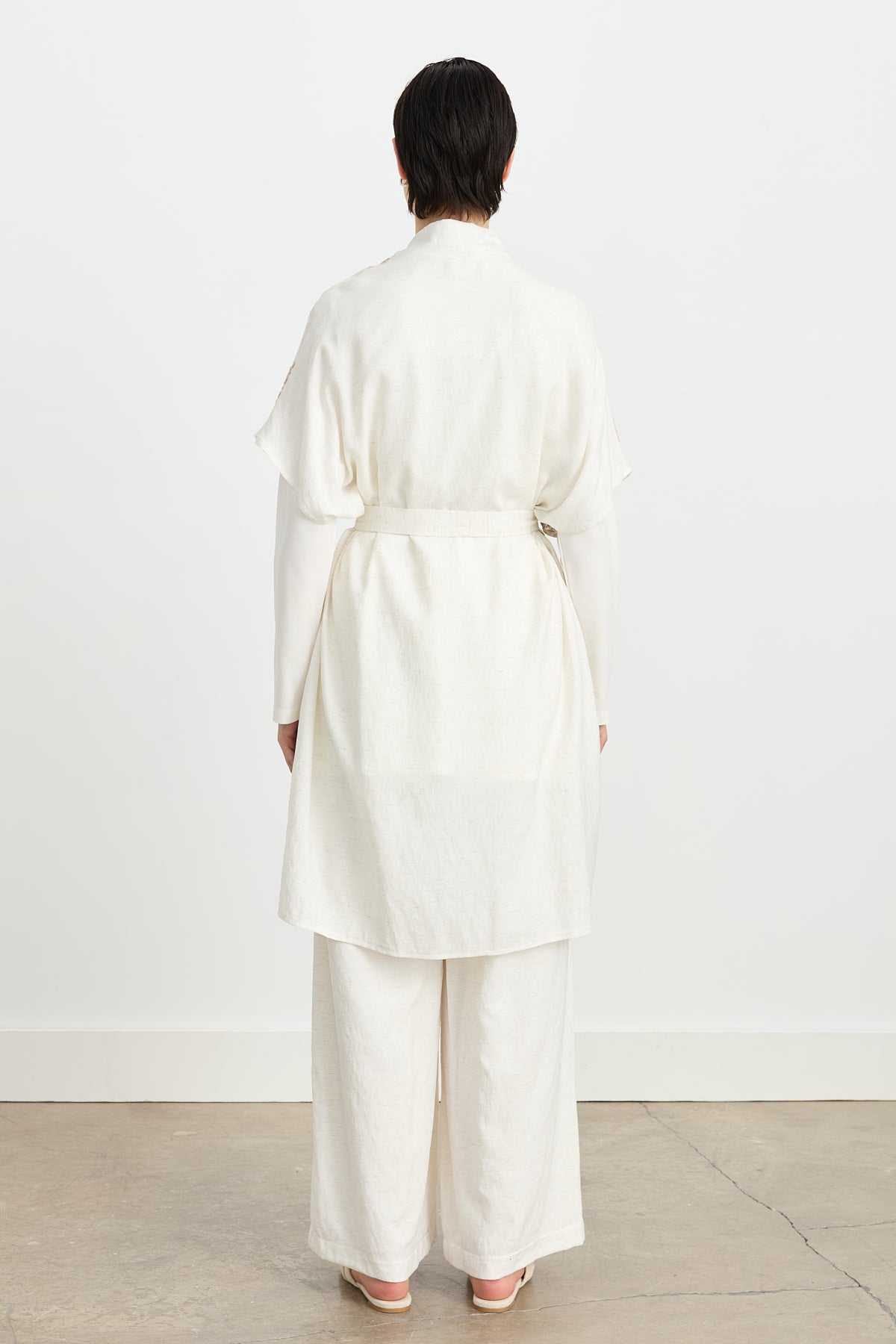 Nakış Detaylı Pantolon Kimono Keten Takım - Bej