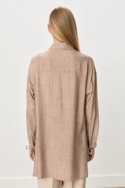Nakış Detaylı Yandan Düğmeli Viskon Tunik - Bej