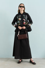 Embroidered Zippered Cotton Jacket - Black