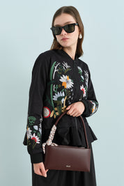 Embroidered Zippered Cotton Jacket - Black