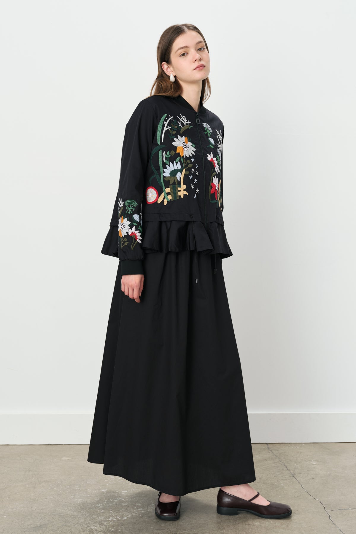 Embroidered Zippered Cotton Jacket - Black