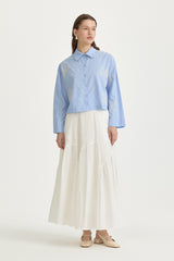 Embroidered Cotton Crop Shirt - Light Blue