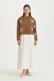 Embroidered Cotton Crop Shirt - Camel