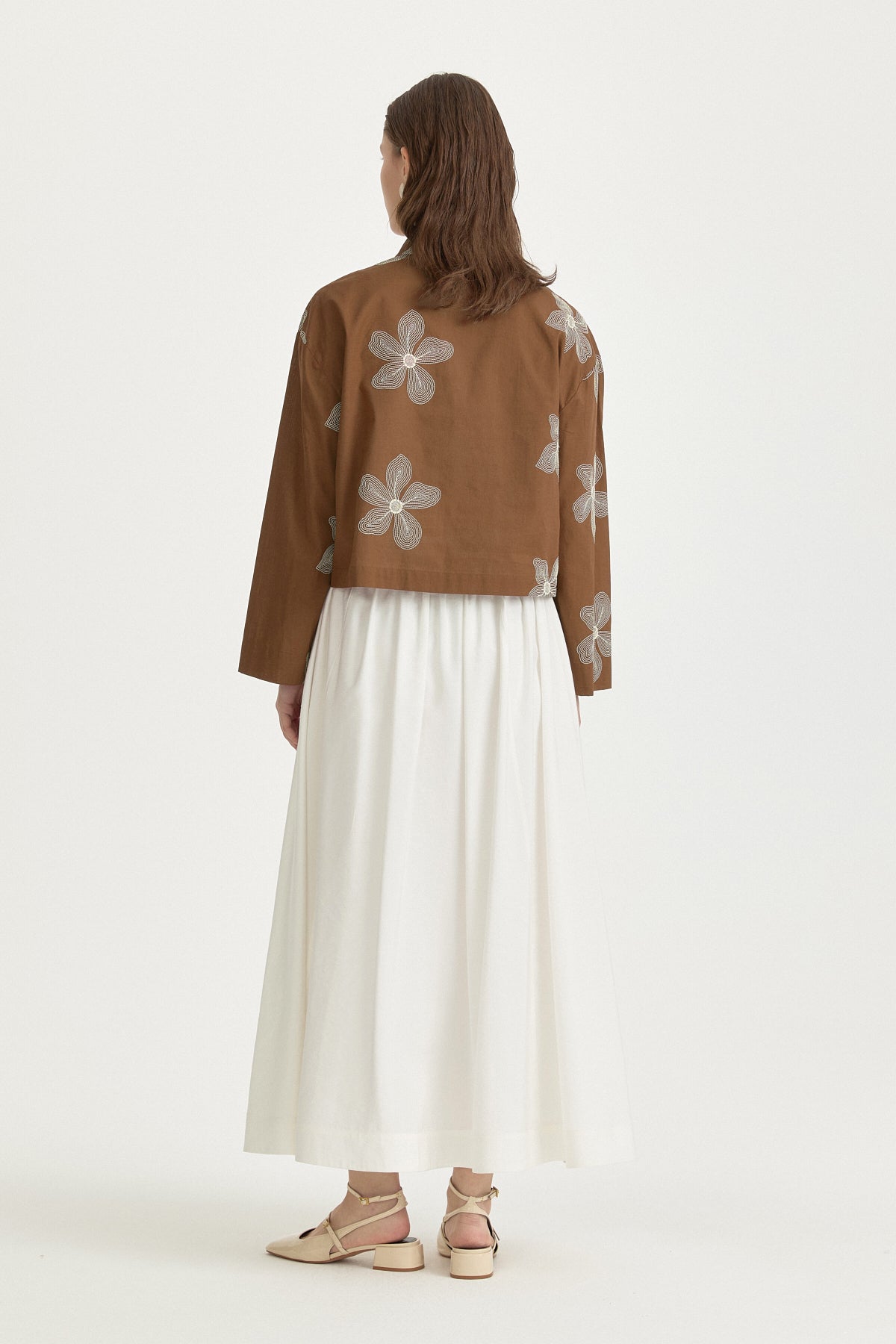 Embroidered Cotton Crop Shirt - Camel