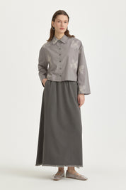 Embroidered Cotton Crop Shirt - Grey