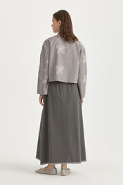 Embroidered Cotton Crop Shirt - Grey